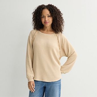 Women's Farmers Market Waffle Ruffle Long Sleeve Top