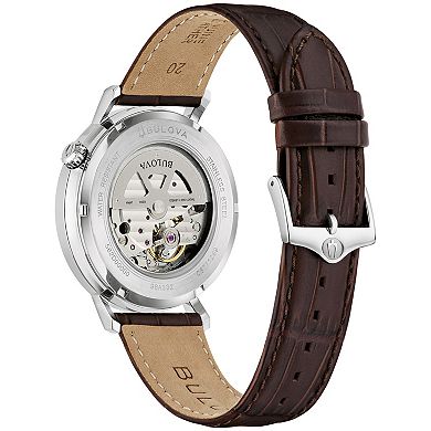 Bulova Men's Open-Heart Green Dial Leather Strap Automatic Watch - 96A332