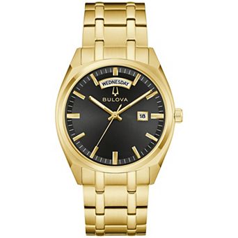 Bulova Men's Gold-Tone Stainless Steel Black Dial Bracelet Watch - 97C116