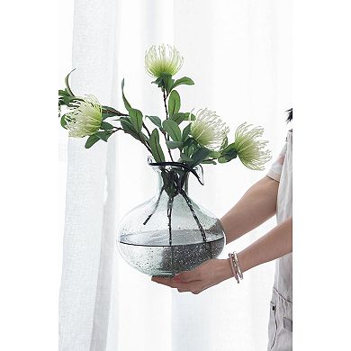 HomeRoots 9" Light Gray Bubble Glass Round Table Vase