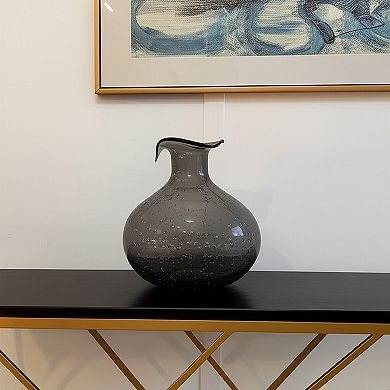 HomeRoots 9" Light Gray Bubble Glass Round Table Vase