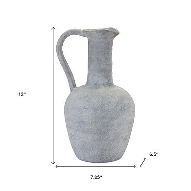 HomeRoots 12" Gray Resin Round Pitcher Vase