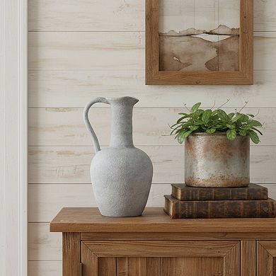 HomeRoots 12" Gray Resin Round Pitcher Vase