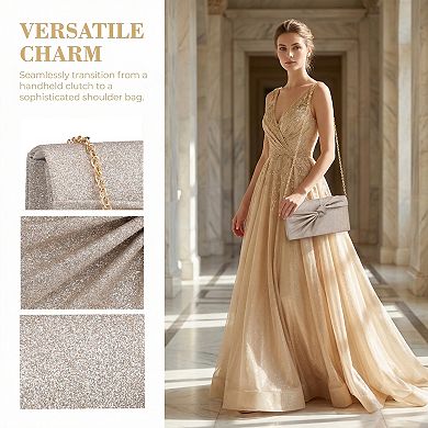 Bow Clutch Purses for Women Pleated Evening Bags Formal Handbags with Chain