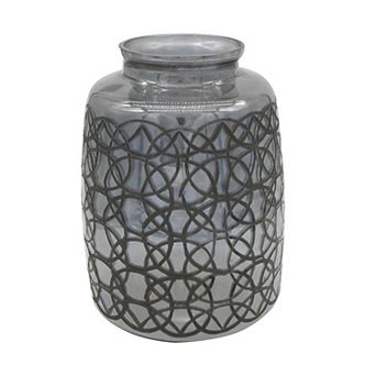 HomeRoots 12" Dark Gray Geometric Round Glass Table Vase