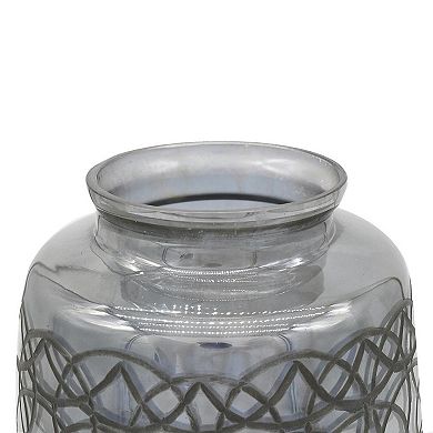 HomeRoots 12" Dark Gray Geometric Round Glass Table Vase