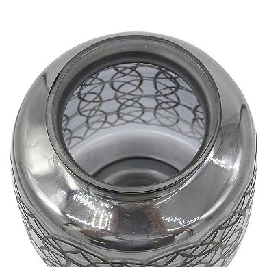 HomeRoots 12" Dark Gray Geometric Round Glass Table Vase