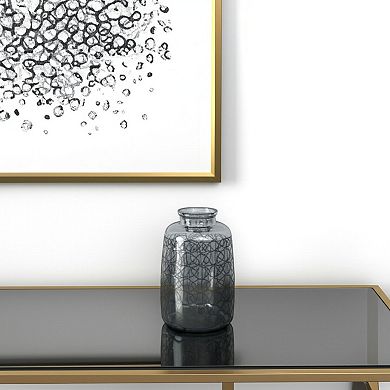 HomeRoots 12" Dark Gray Geometric Round Glass Table Vase