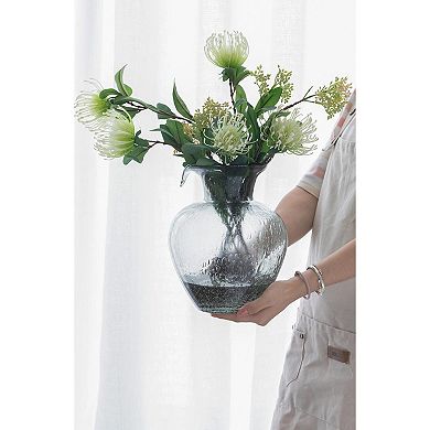 HomeRoots 10" Light Gray Bubble Glass Round Table Vase