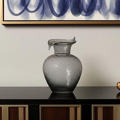 HomeRoots 10" Light Gray Bubble Glass Round Table Vase