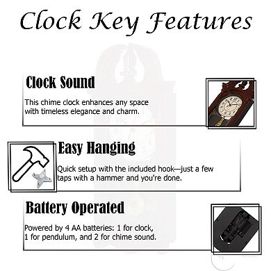 Clockswise 20" Plastic Grandfather Clock Realistic Wood-Grain Finish with Swinging Pendulum