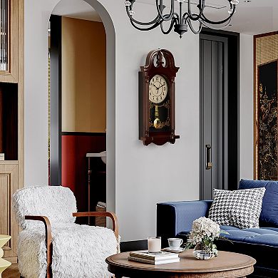 Clockswise 20" Plastic Grandfather Clock Realistic Wood-Grain Finish with Swinging Pendulum