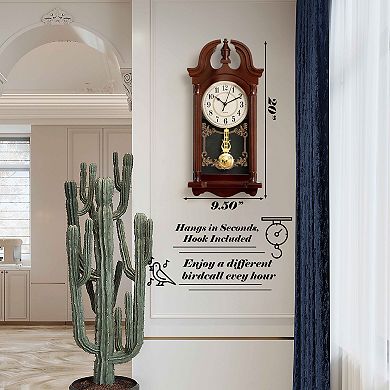 Clockswise 20" Plastic Grandfather Clock Realistic Wood-Grain Finish with Swinging Pendulum