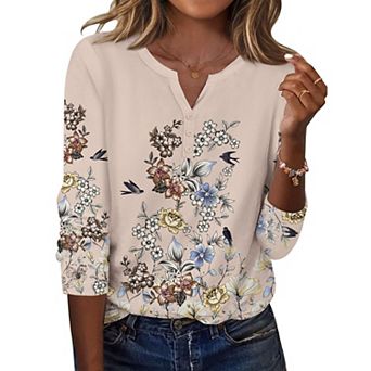 Zeagoo Women s Casual Long Sleeve Fall Tops, Henley V Neck Blouse Dressy Work Shirts