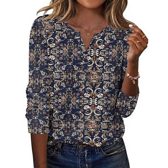 Zeagoo Women s Casual Long Sleeve Fall Tops, Henley V Neck Blouse Dressy Work Shirts