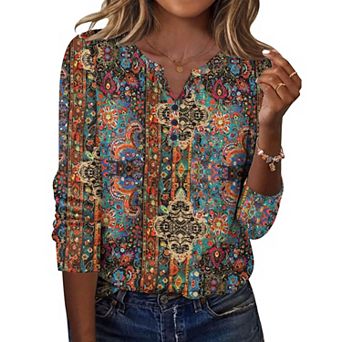 Zeagoo Women s Casual Long Sleeve Fall Tops, Henley V Neck Blouse Dressy Work Shirts