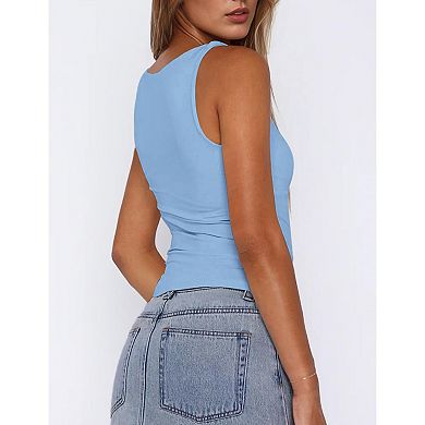 Zeagoo Women s Double Lined Square Neck Tank Top, Sleeveless Basic Crop Y2K Going Out Tops