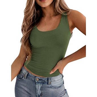Zeagoo Women s Double Lined Square Neck Tank Top, Sleeveless Basic Crop Y2K Going Out Tops