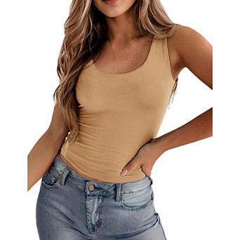 Zeagoo Women s Double Lined Square Neck Tank Top, Sleeveless Basic Crop Y2K Going Out Tops