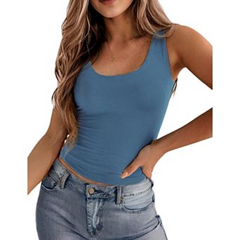Zeagoo Women s Double Lined Square Neck Tank Top, Sleeveless Basic Crop Y2K Going Out Tops
