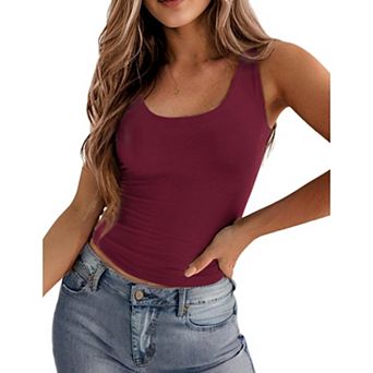 Zeagoo Women s Double Lined Square Neck Tank Top, Sleeveless Basic Crop Y2K Going Out Tops