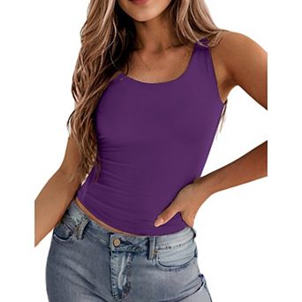 Zeagoo Women s Double Lined Square Neck Tank Top, Sleeveless Basic Crop Y2K Going Out Tops