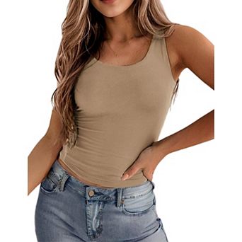 Zeagoo Women s Double Lined Square Neck Tank Top, Sleeveless Basic Crop Y2K Going Out Tops
