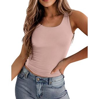 Zeagoo Women s Double Lined Square Neck Tank Top, Sleeveless Basic Crop Y2K Going Out Tops