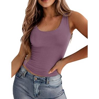Zeagoo Women s Double Lined Square Neck Tank Top, Sleeveless Basic Crop Y2K Going Out Tops