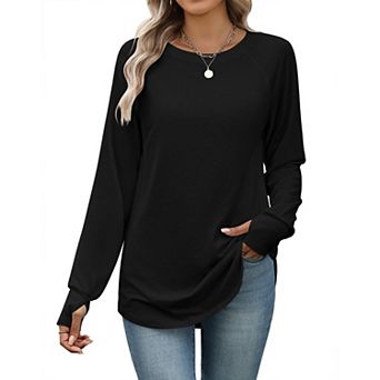 Zeagoo Tshirts For Women Thumb Hole Cotton Long Sleeve Shirts Tunic Blouses for Leggings