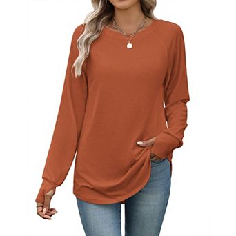 Zeagoo Tshirts For Women Thumb Hole Cotton Long Sleeve Shirts Tunic Blouses for Leggings