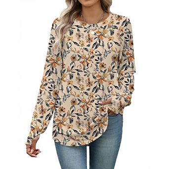 Zeagoo Tshirts For Women Thumb Hole Cotton Long Sleeve Shirts Tunic Blouses for Leggings