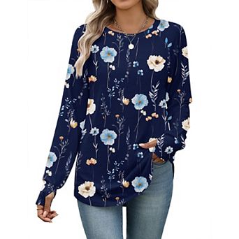 Zeagoo Tshirts For Women Thumb Hole Cotton Long Sleeve Shirts Tunic Blouses for Leggings