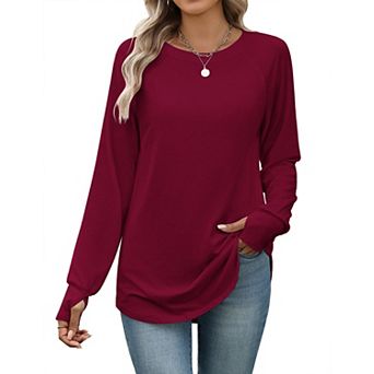 Zeagoo Tshirts For Women Thumb Hole Cotton Long Sleeve Shirts Tunic Blouses for Leggings
