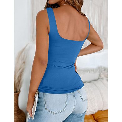 Zeagoo Double Lined Tops for Women Basic Fitted Square Neck Tank Tops Cute Summer Tops