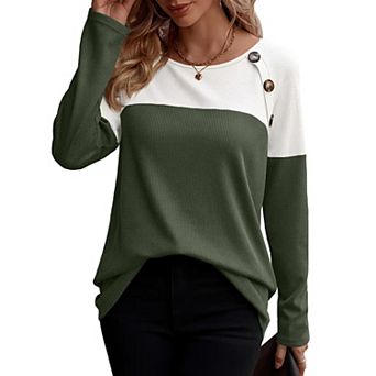 Zeagoo Women s Casual Long Sleeve Crewneck Sweatshirts Color Block Waffle Tunic Tops