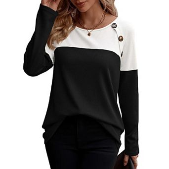 Zeagoo Women s Casual Long Sleeve Crewneck Sweatshirts Color Block Waffle Tunic Tops