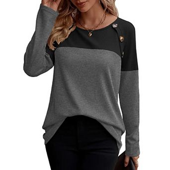 Zeagoo Women s Casual Long Sleeve Crewneck Sweatshirts Color Block Waffle Tunic Tops