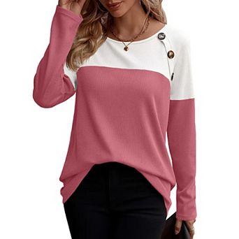 Zeagoo Women s Casual Long Sleeve Crewneck Sweatshirts Color Block Waffle Tunic Tops