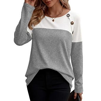 Zeagoo Women s Casual Long Sleeve Crewneck Sweatshirts Color Block Waffle Tunic Tops