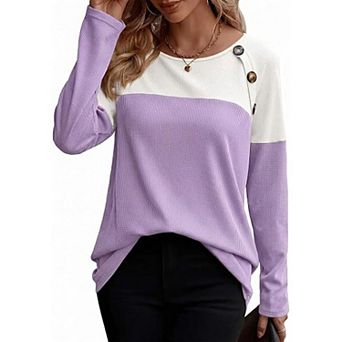 Zeagoo Women s Casual Long Sleeve Crewneck Sweatshirts Color Block Waffle Tunic Tops