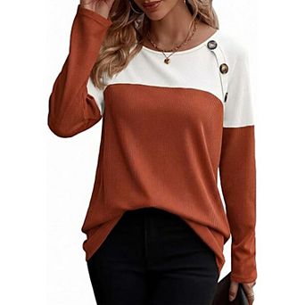 Zeagoo Women s Casual Long Sleeve Crewneck Sweatshirts Color Block Waffle Tunic Tops
