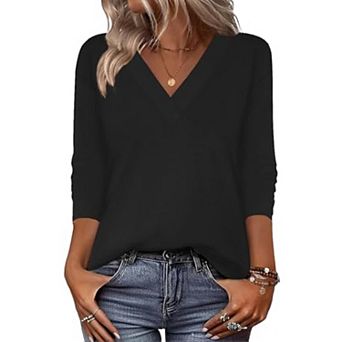 Zeagoo Cute Summer Boho Tops for Women V Neck Long Sleeve Blouses Shirts Casual Tee Shirt