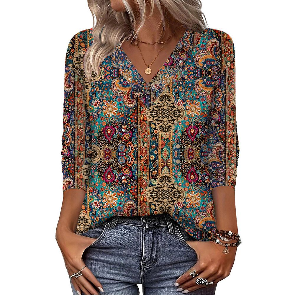 Zeagoo Cute Summer Boho Tops for Women V Neck Long Sleeve Blouses