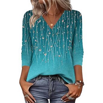 Zeagoo Cute Summer Boho Tops for Women V Neck Long Sleeve Blouses Shirts Casual Tee Shirt