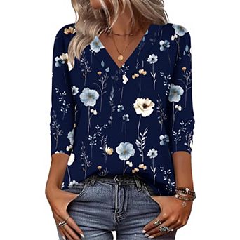 Zeagoo Cute Summer Boho Tops for Women V Neck Long Sleeve Blouses Shirts Casual Tee Shirt