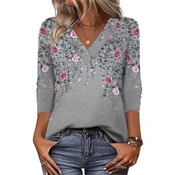 Zeagoo Cute Summer Boho Tops for Women V Neck Long Sleeve Blouses Shirts Casual Tee Shirt