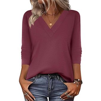Zeagoo Cute Summer Boho Tops for Women V Neck Long Sleeve Blouses Shirts Casual Tee Shirt