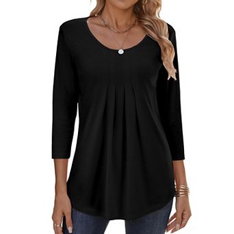 Zeagoo Women s Fall 3/4 Sleeve Round Neck Ink Dot Tops, Pleated Business Work Shirts