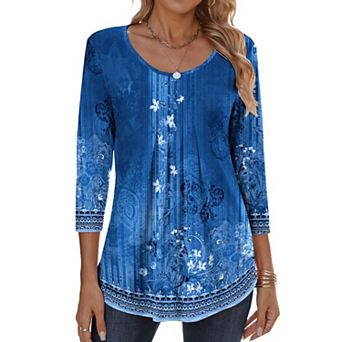 Zeagoo Women s Fall 3/4 Sleeve Round Neck Ink Dot Tops, Pleated Business Work Shirts